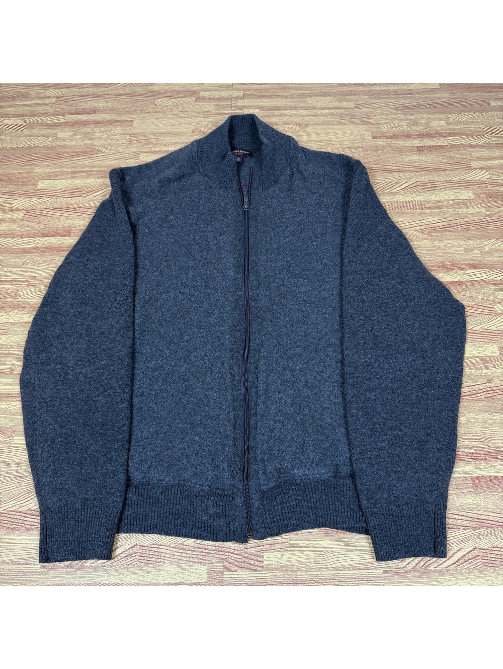Johnston & Murphy Mens XXL Full Zip Sweater Grey Lambswool Merino Wool